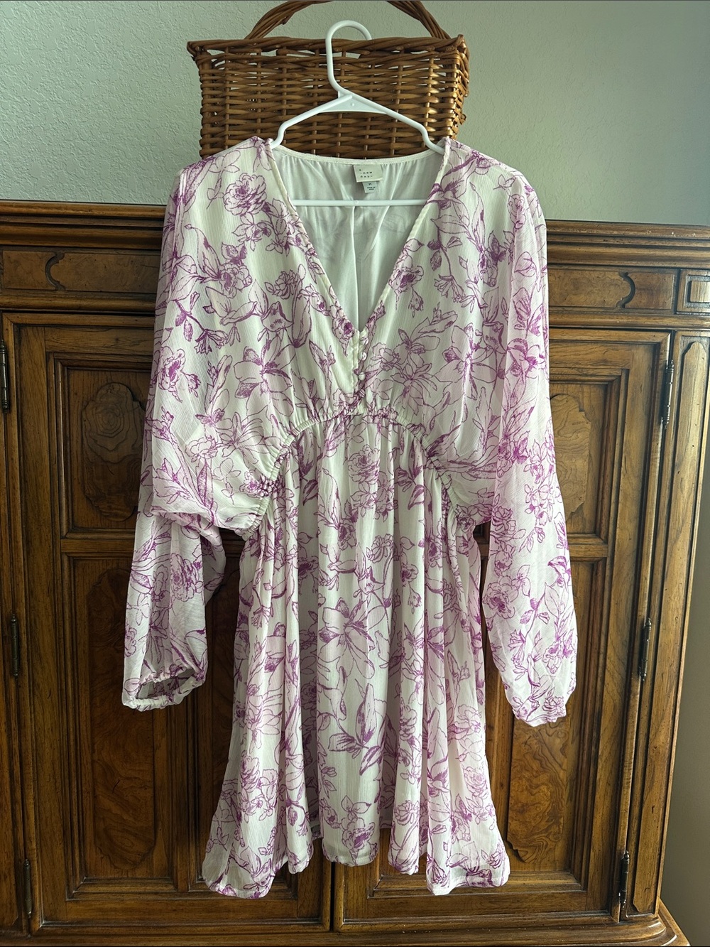 a new day White Dress with Lavender Floral Print Long Sleeve